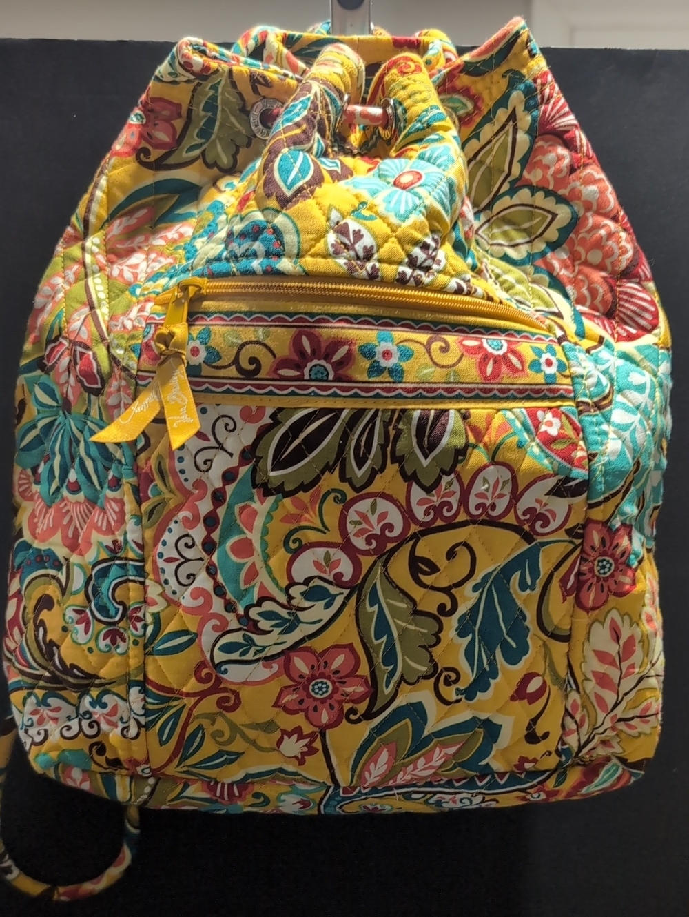 Vera Bradley Quilted Yellow Floral Provencal Drawstring Backpack.